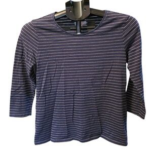 Charter Club Petite PS Navy Stripe 3/4 Sleeve Knit Top